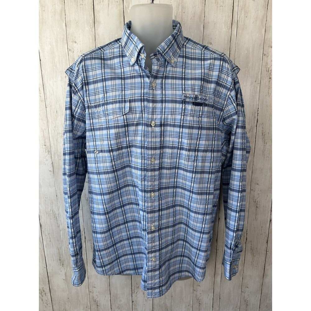 Men’s Vineyard Vines Harbor Shirt Fishing Blue Plaid Size L